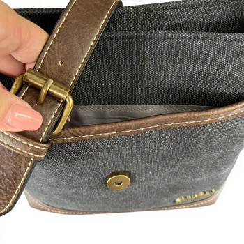 Cotton Road Sling Bag: BLACK Canvas and PU Leather Casual Bag