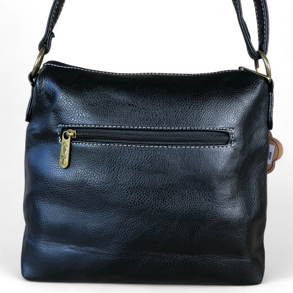 Cotton Road Sling Bag: BLACK PU Leather Cotton Road Sling Bag BACK VIEW