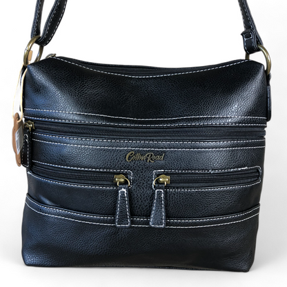 Cotton Road Sling Bag: BLACK PU Leather Cotton Road Sling Bag FRONT VIEW