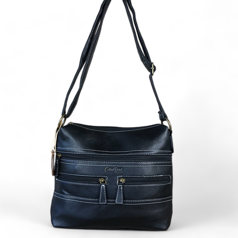 Cotton Road Sling Bag: BLACK PU Leather Cotton Road Sling Bag ON WHITE