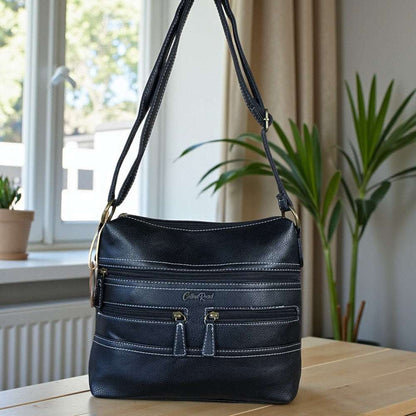 Cotton Road Sling Bag: BLACK PU Leather Cotton Road Sling Bag
