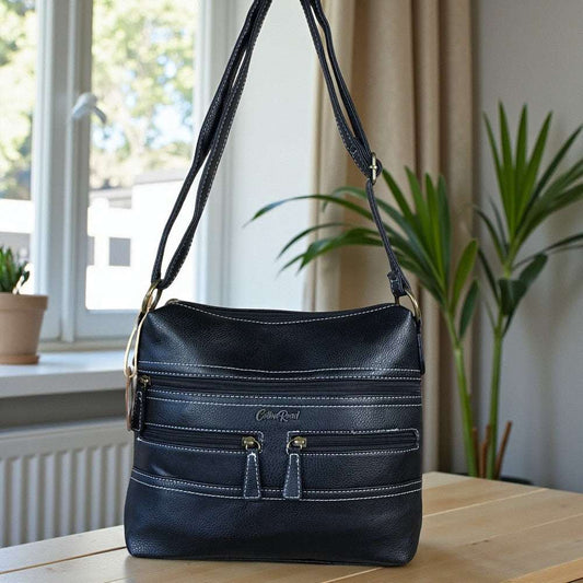 Cotton Road Sling Bag: BLACK PU Leather Cotton Road Sling Bag