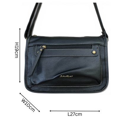 Cotton Road Sling Bag: BLACK PU Leather Sling Bag
