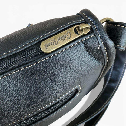 Cotton Road Sling Bag: BLACK PU Leather Sling Bag