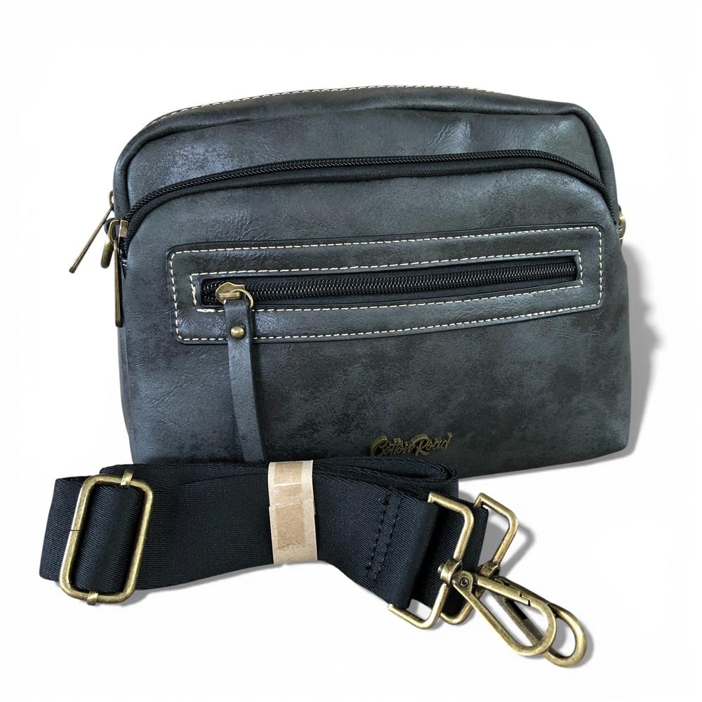 Cotton Road Sling Bag: BLACK PU Leather Sling Bag
