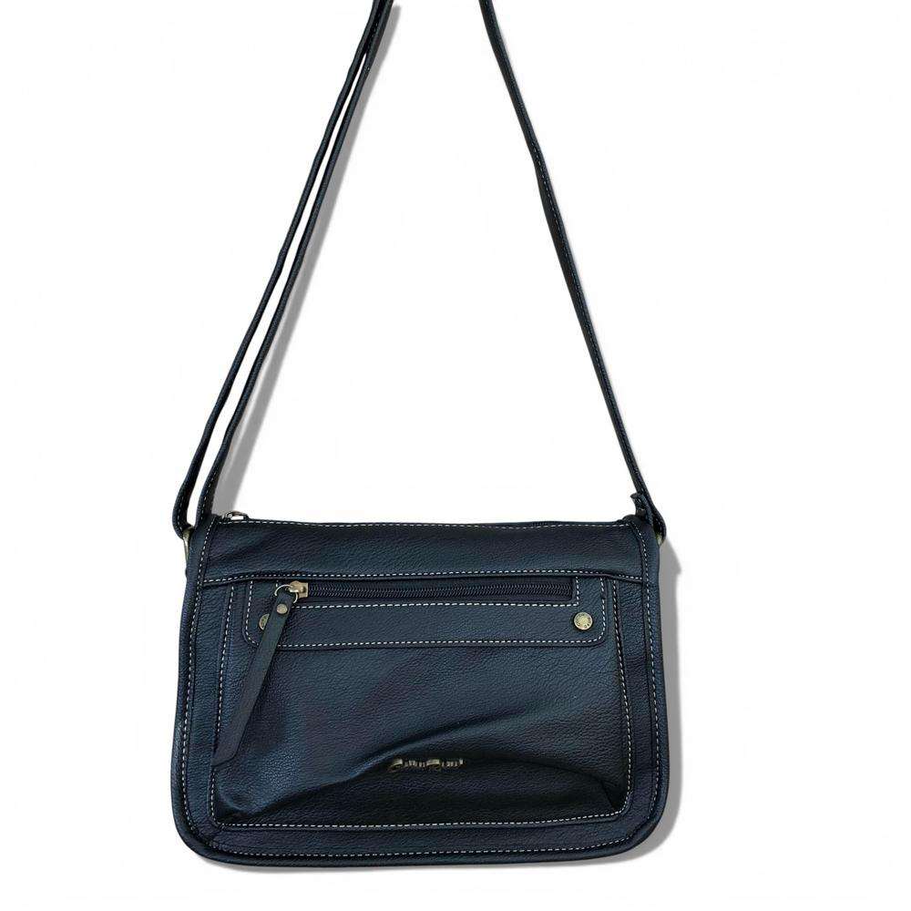 Cotton Road Sling Bag: BLACK PU Leather Sling Bag
