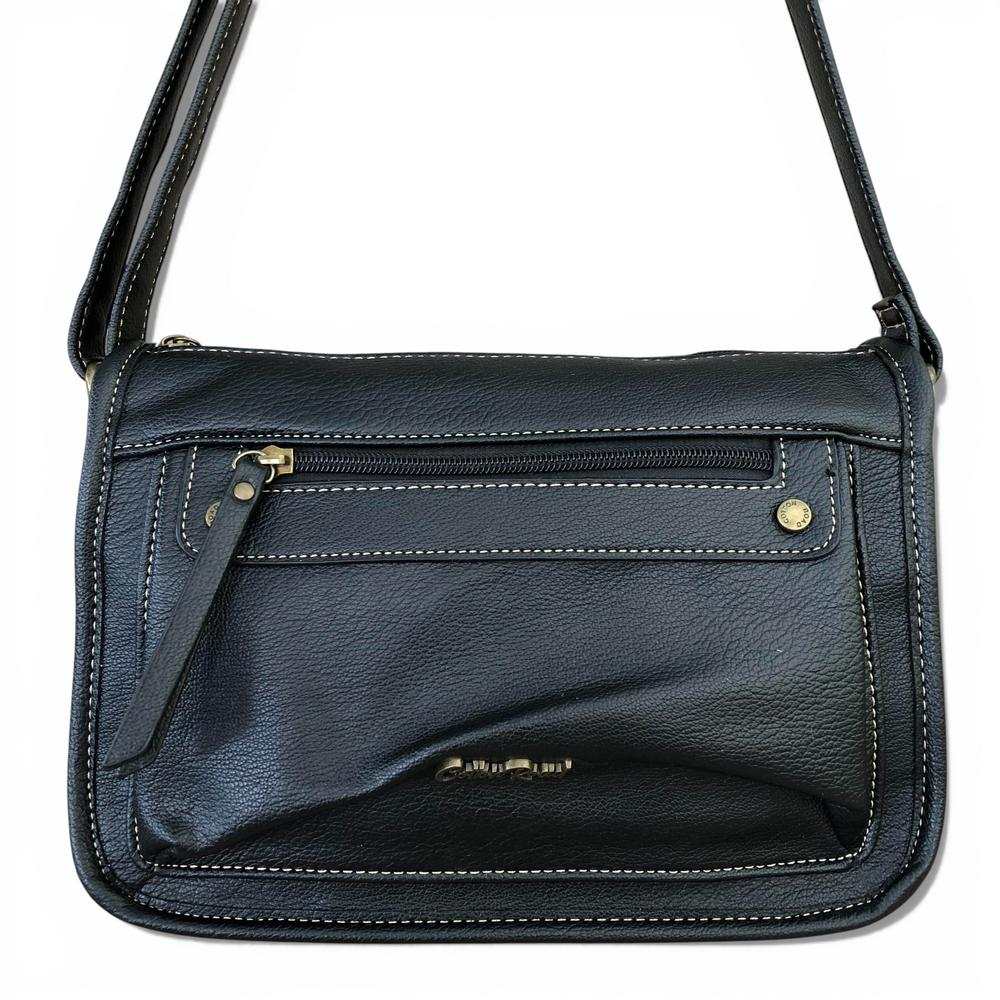 Cotton Road Sling Bag: BLACK PU Leather Sling Bag