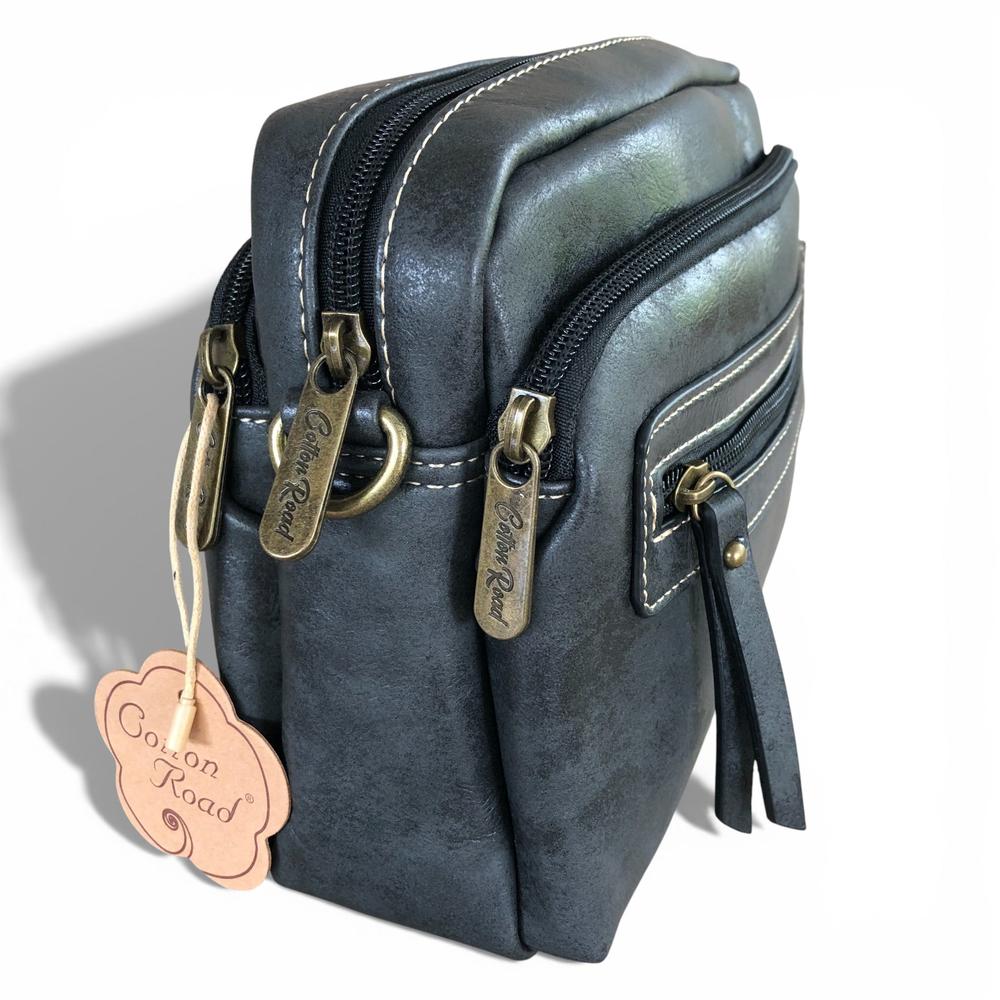 Cotton Road Sling Bag: BLACK PU Leather Sling Bag