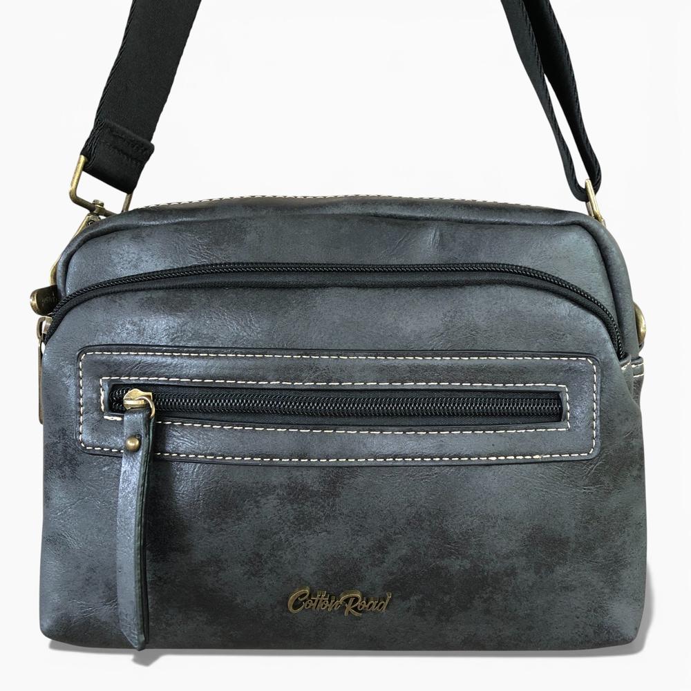 Cotton Road Sling Bag: BLACK PU Leather Sling Bag