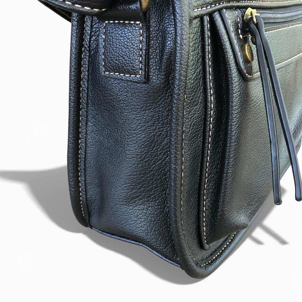 Cotton Road Sling Bag: BLACK PU Leather Sling Bag