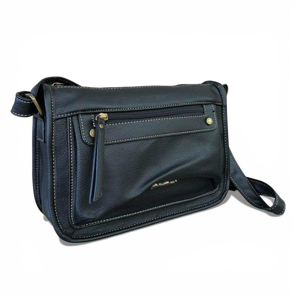 Cotton Road Sling Bag: BLACK PU Leather Sling Bag