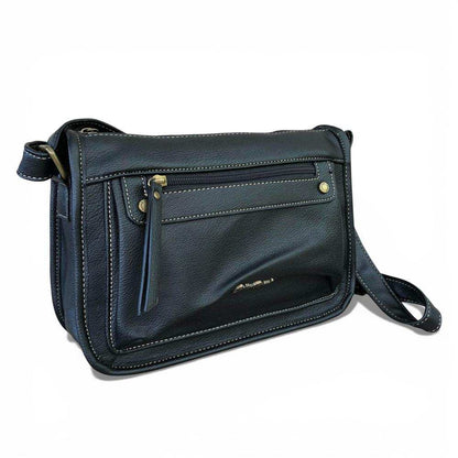 Cotton Road Sling Bag: BLACK PU Leather Sling Bag