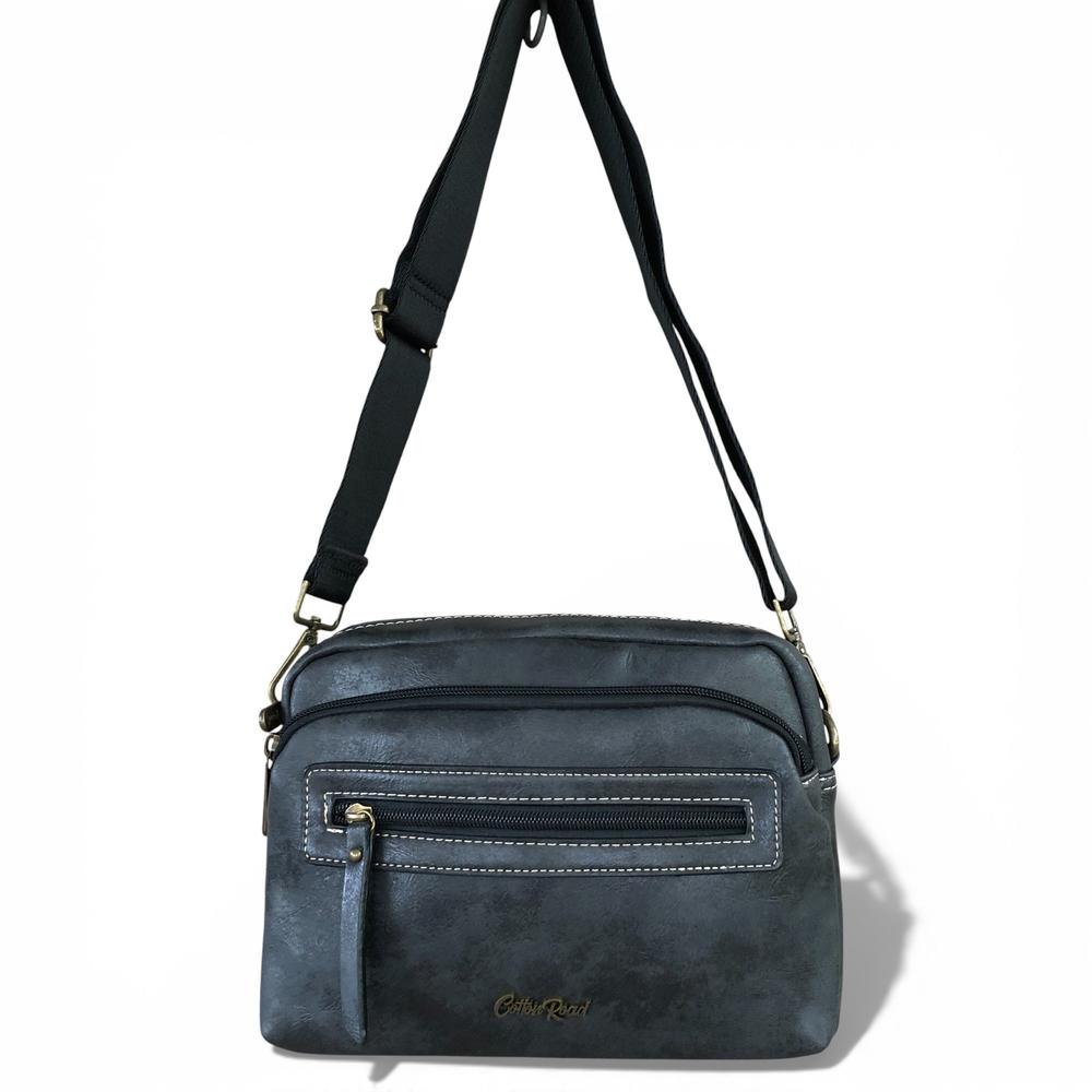 Cotton Road Sling Bag: BLACK PU Leather Sling Bag