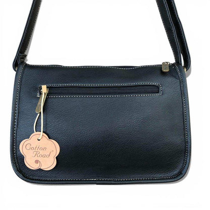 Cotton Road Sling Bag: BLACK PU Leather Sling Bag