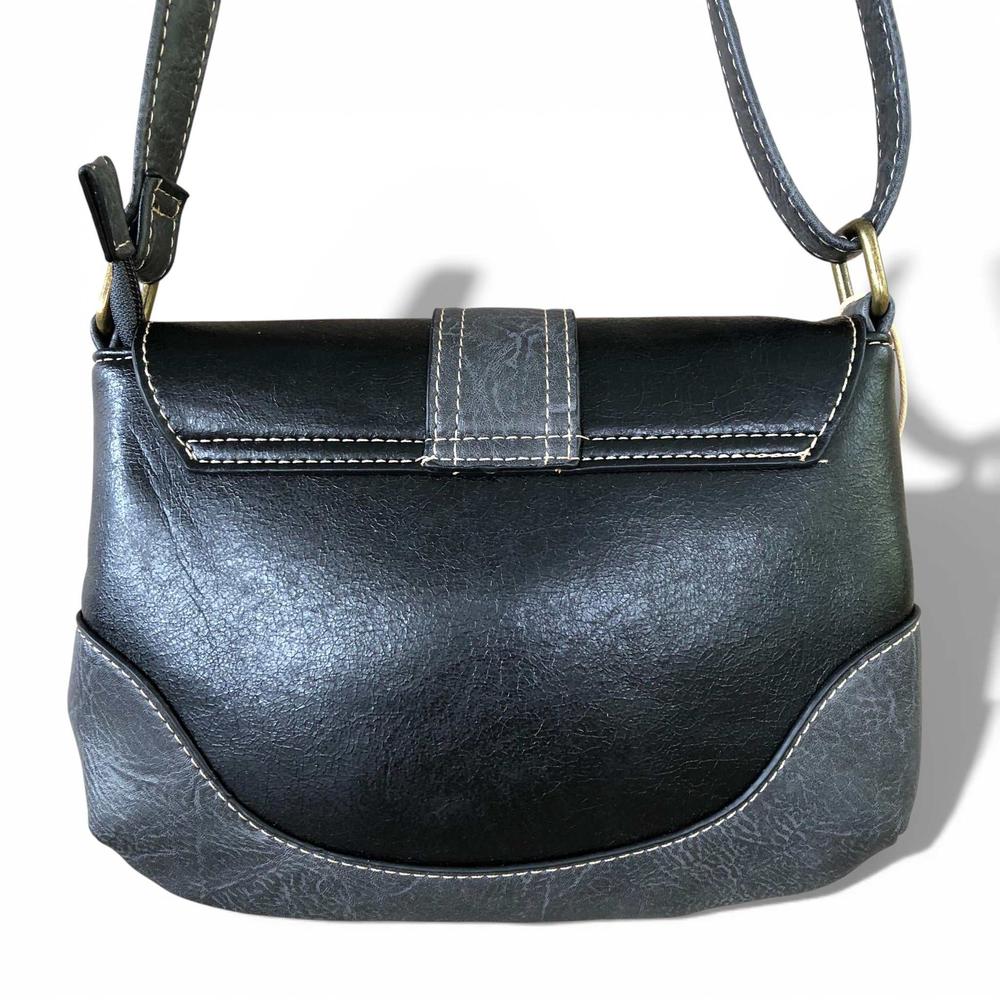 Cotton Road Sling Bag: BLACK PU Leather Sling Bag with BUCKLE CLIP back view