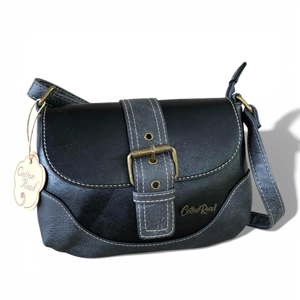 Cotton Road Sling Bag: BLACK PU Leather Sling Bag with BUCKLE CLIP bag view
