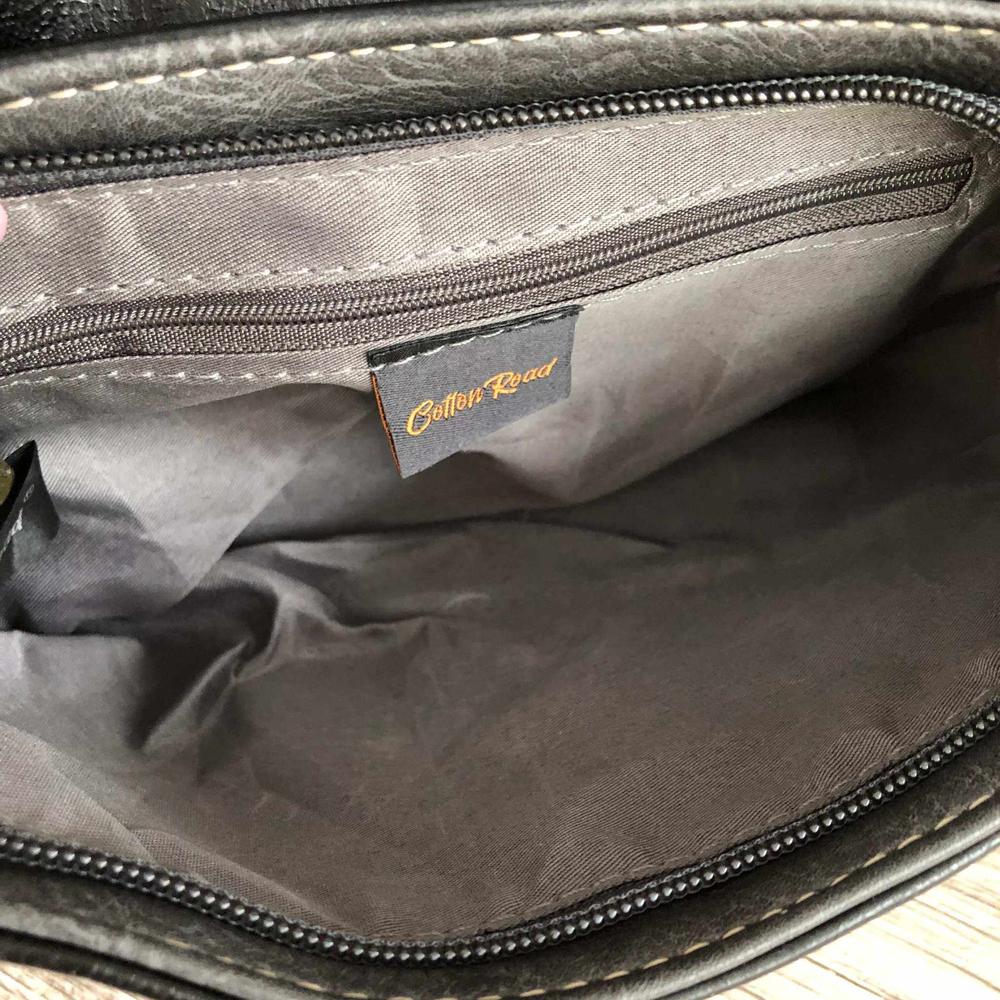 Cotton Road Sling Bag: BLACK PU Leather Sling Bag with BUCKLE CLIP open view