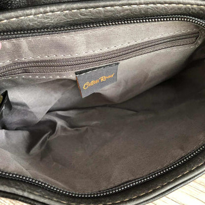 Cotton Road Sling Bag: BLACK PU Leather Sling Bag with BUCKLE CLIP open view