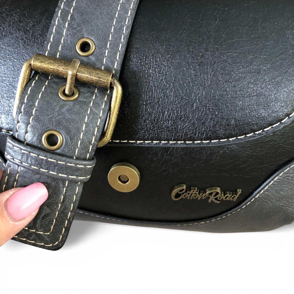 Cotton Road Sling Bag: BLACK PU Leather Sling Bag with BUCKLE CLIP view