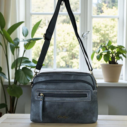 Cotton Road Sling Bag: BLACK PU Leather Sling Bag