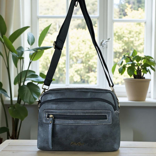 Cotton Road Sling Bag: BLACK PU Leather Sling Bag