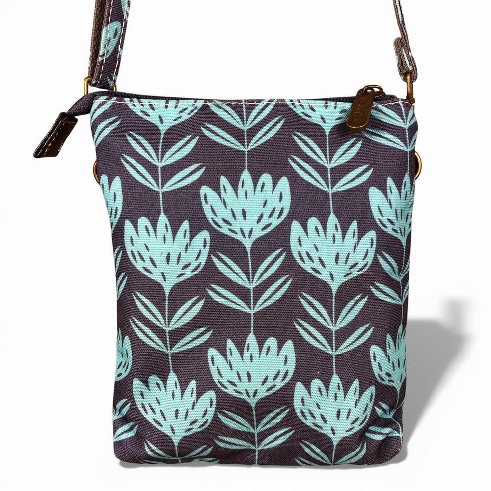 Cotton Road Sling Bag: BLUE Canvas Mini Sling Bag with PROTEAS