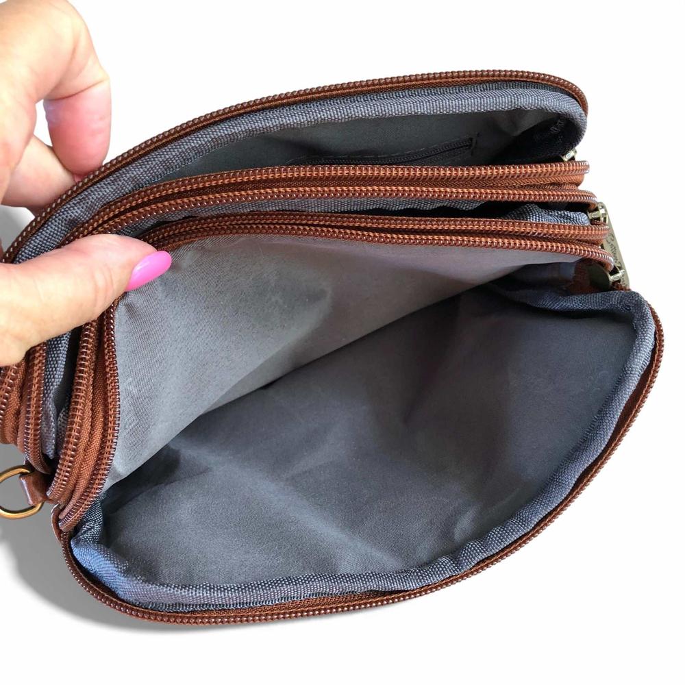Cotton Road Sling Bag: BROWN EMBROIDERED FLORAL PU Leather Mini Sling Bag