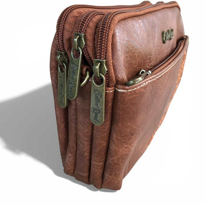 Cotton Road Sling Bag: BROWN EMBROIDERED FLORAL PU Leather Mini Sling Bag SIDE VIEW