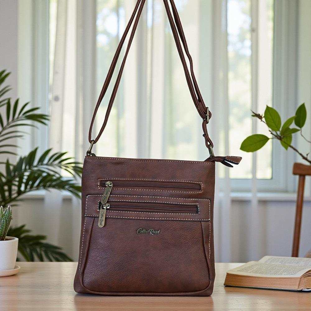 Cotton Road Sling Bag: BROWN PU Leather Bag