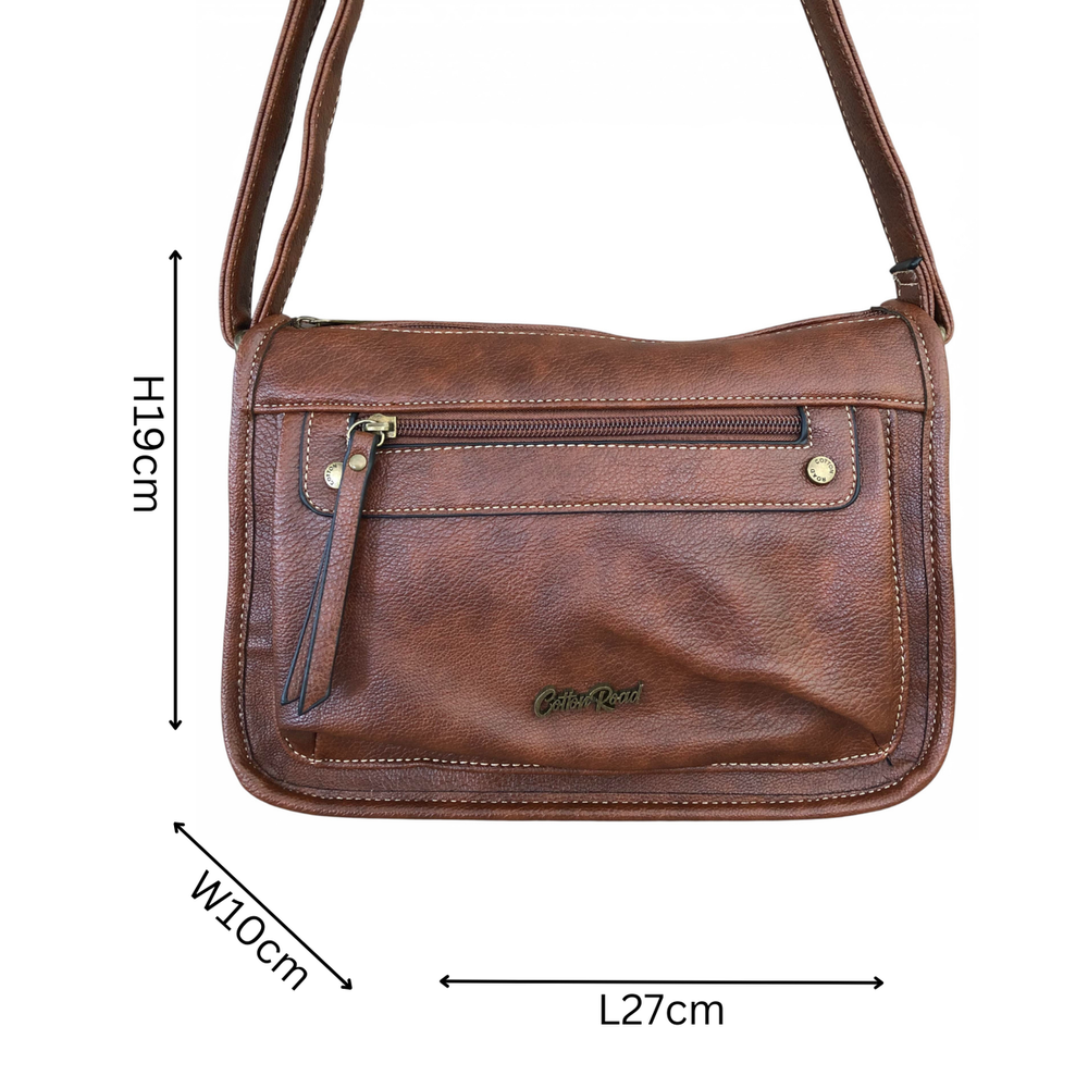 Cotton Road Sling Bag: BROWN PU Leather Sling Bag