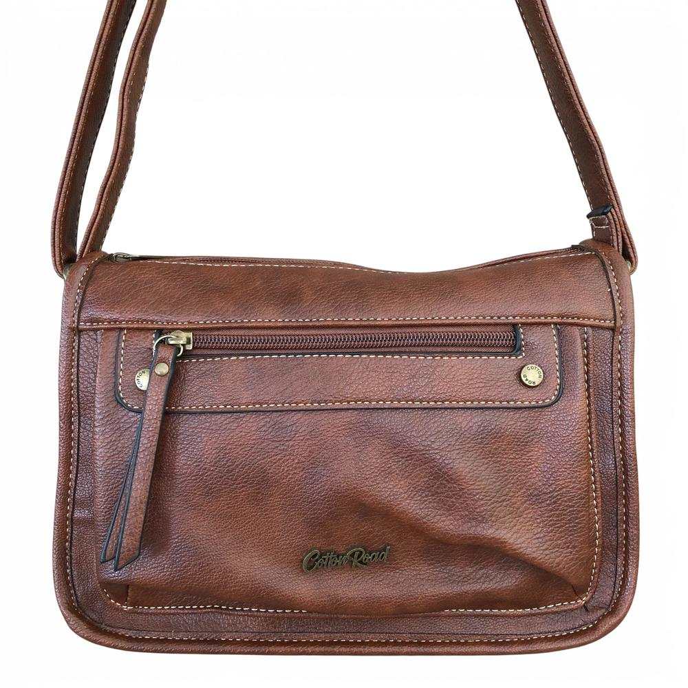 Cotton Road Sling Bag: BROWN PU Leather Sling Bag