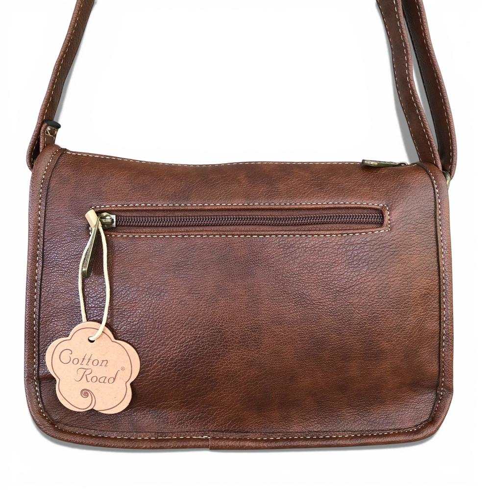 Cotton Road Sling Bag: BROWN PU Leather Sling Bag