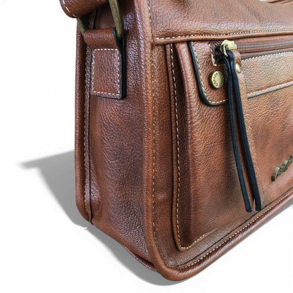 Cotton Road Sling Bag: BROWN PU Leather Sling Bag