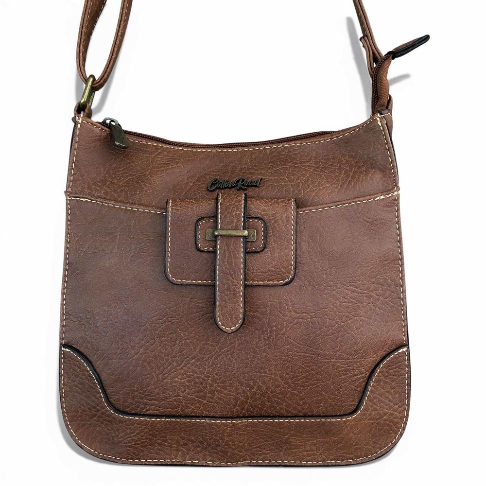 Cotton Road Sling Bag: BROWN PU Leather Sling Bag FULL FRONT