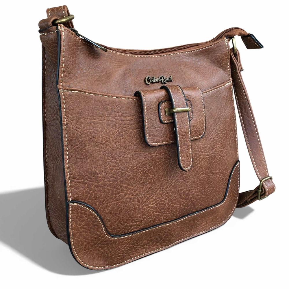Cotton Road Sling Bag: BROWN PU Leather Sling Bag ON WHITE