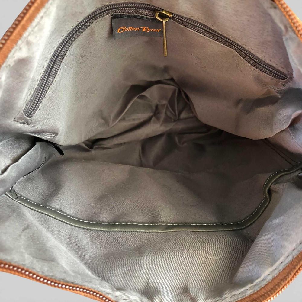 Cotton Road Sling Bag: BROWN PU Leather Sling Bag OPEN