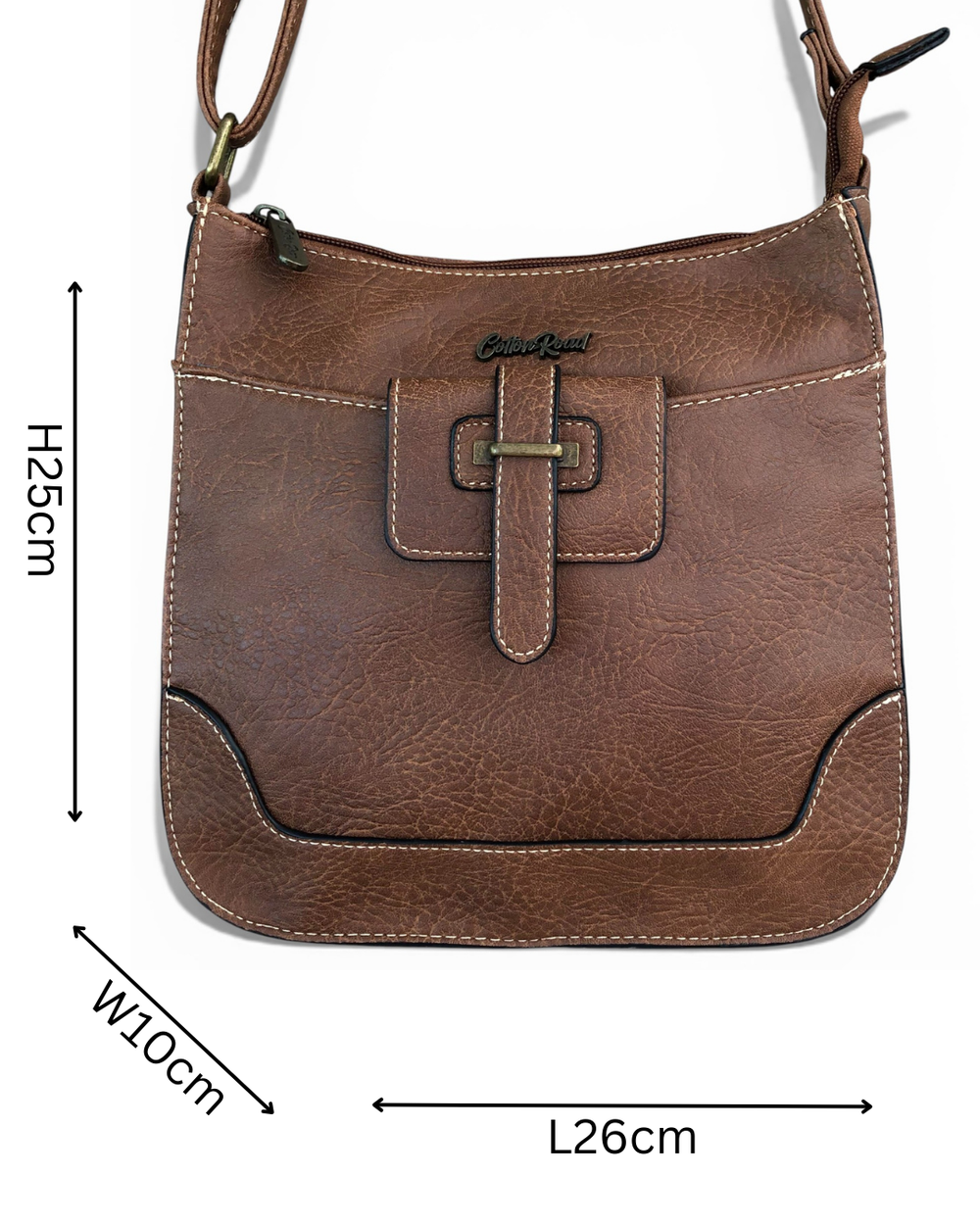 Cotton Road Sling Bag: BROWN PU Leather Sling Bag SIZED