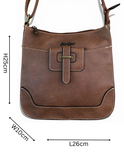 Cotton Road Sling Bag: BROWN PU Leather Sling Bag SIZED