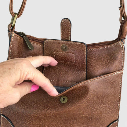 Cotton Road Sling Bag: BROWN PU Leather Sling Bag ZOOMED