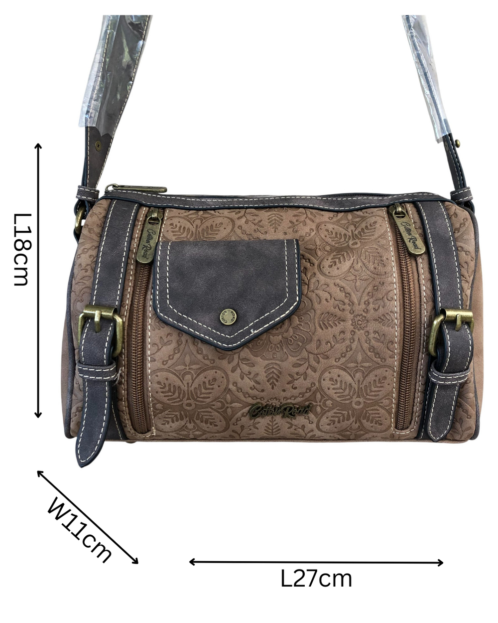 Cotton Road Sling Bag: BROWN PU Leather Sling Bag with BRANDED Strap