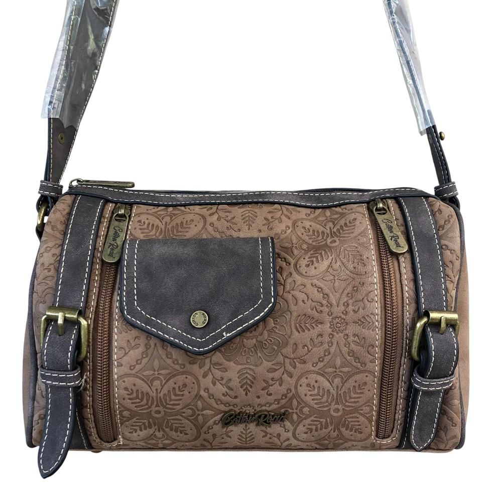 Cotton Road Sling Bag: BROWN PU Leather Sling Bag with BRANDED Strap