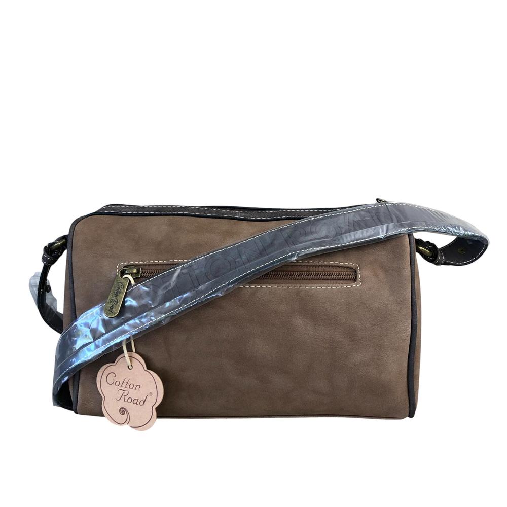 Cotton Road Sling Bag: BROWN PU Leather Sling Bag with BRANDED Strap