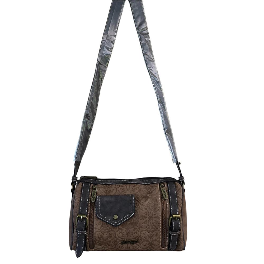 Cotton Road Sling Bag: BROWN PU Leather Sling Bag with BRANDED Strap