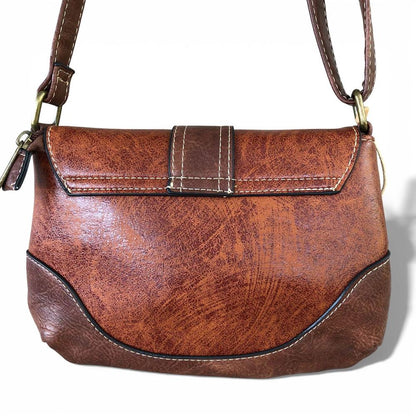 Cotton Road Sling Bag: BROWN PU Leather Sling Bag with BUCKLE CLIP BACK VIEW