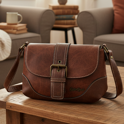 Cotton Road Sling Bag: BROWN PU Leather with Buckle Clip