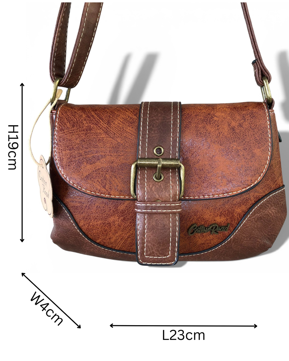 Cotton Road Sling Bag: BROWN PU Leather Sling Bag with BUCKLE CLIP WITH SIZES