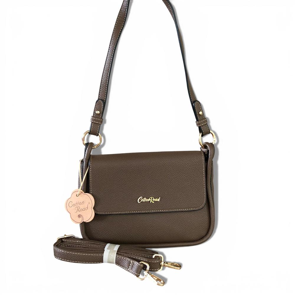 Cotton Road Sling Bag: BROWN PU Leather Sling Bag with Shoulder Strap