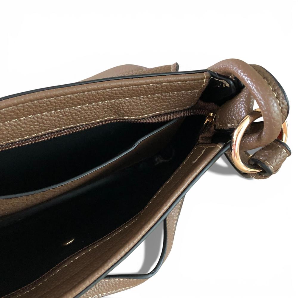 Cotton Road Sling Bag: BROWN PU Leather Sling Bag with Shoulder Strap