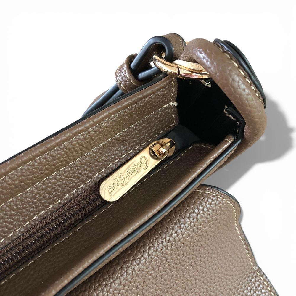 Cotton Road Sling Bag: BROWN PU Leather Sling Bag with Shoulder Strap