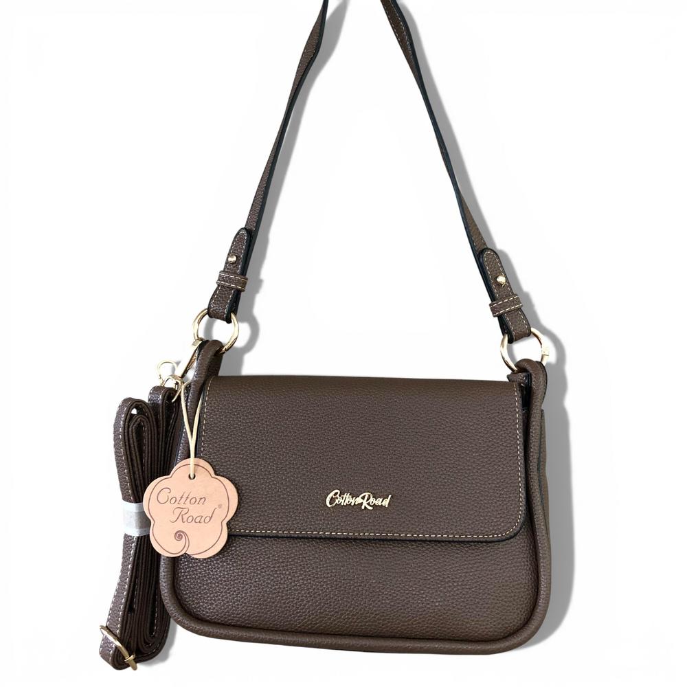 Cotton Road Sling Bag: BROWN PU Leather Sling Bag with Shoulder Strap